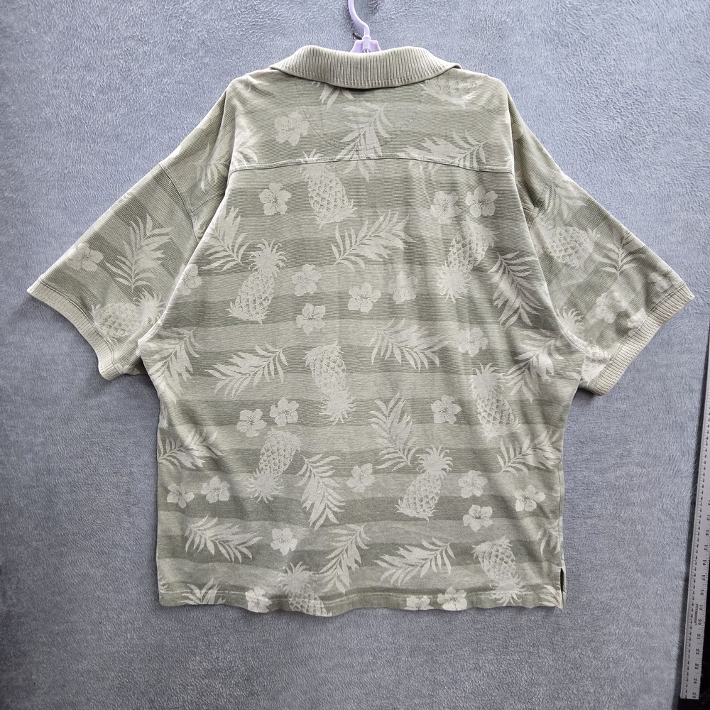 Tommy Bahama Men Polo XXL Green Floral Pineapples Hawaiian Short Sleeve - Picture 7 of 9